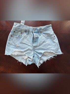 Levi's 501 Light Blue Distressed Denim Cutoff Shorts size 24